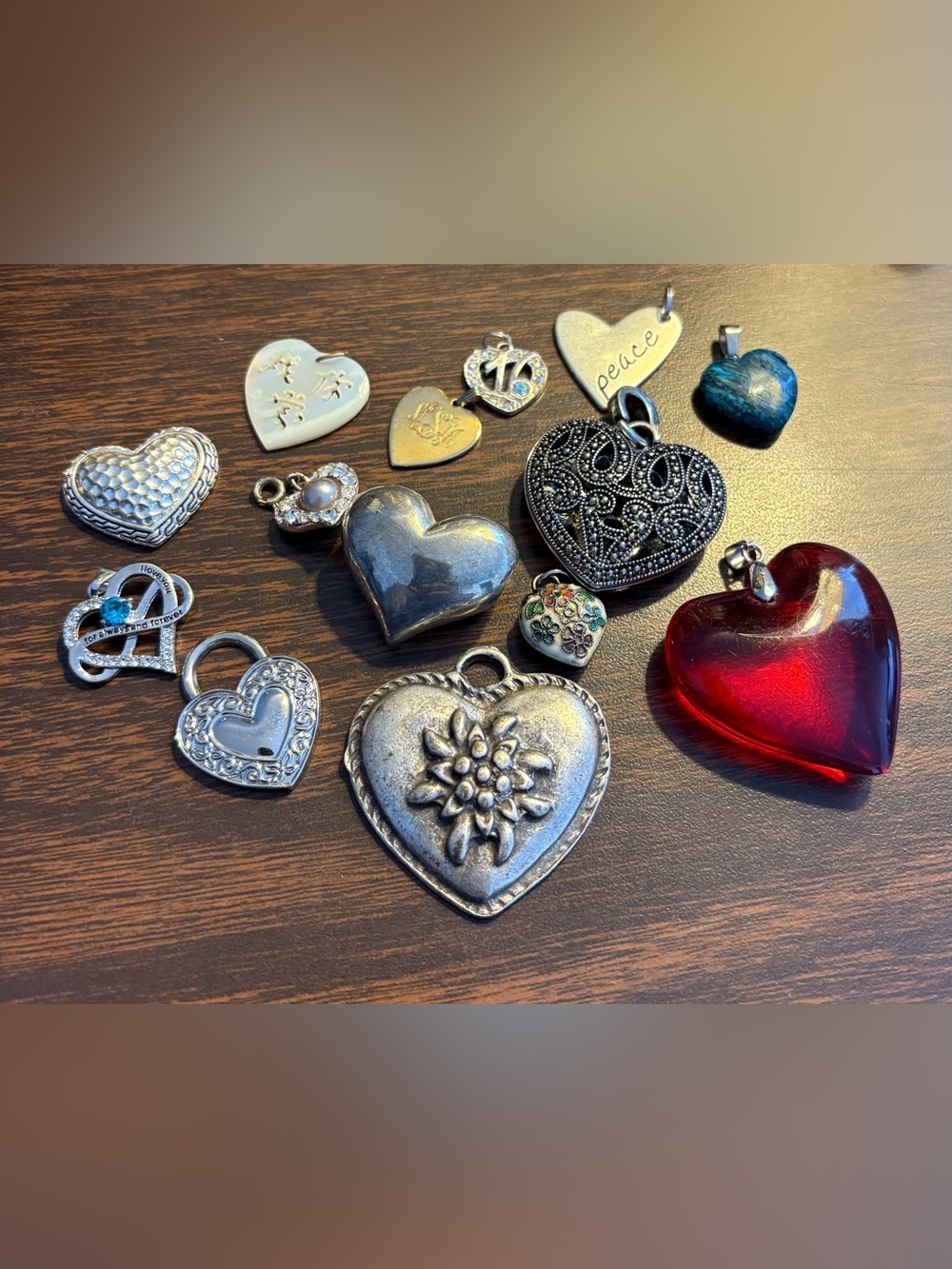 Vintage & Modern Heart Pendant Charm Lot Silver Tone Rhinestone Love Theme